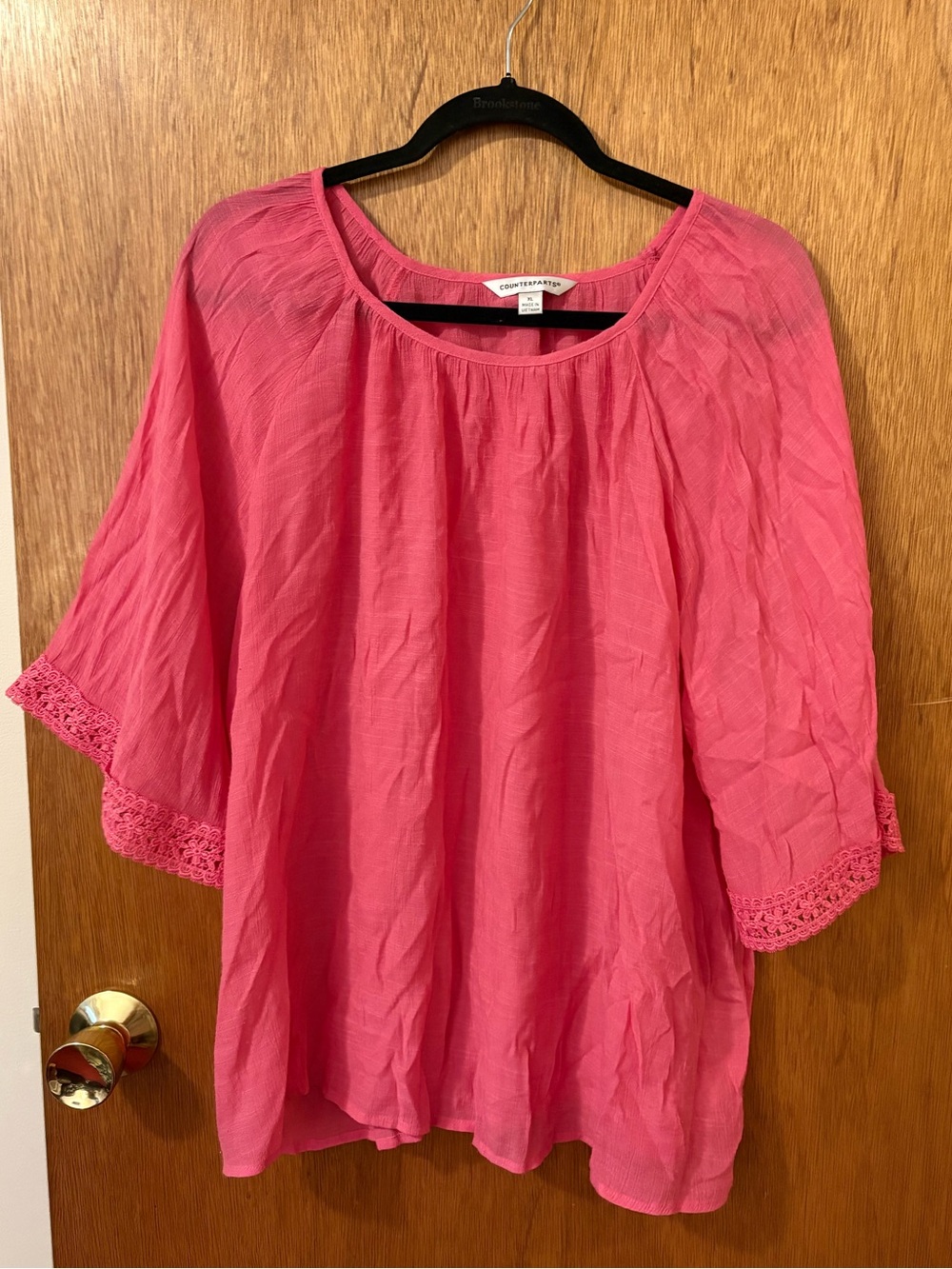 Counterparts Vibrant Pink Crochet-Trim Peasant Blouse